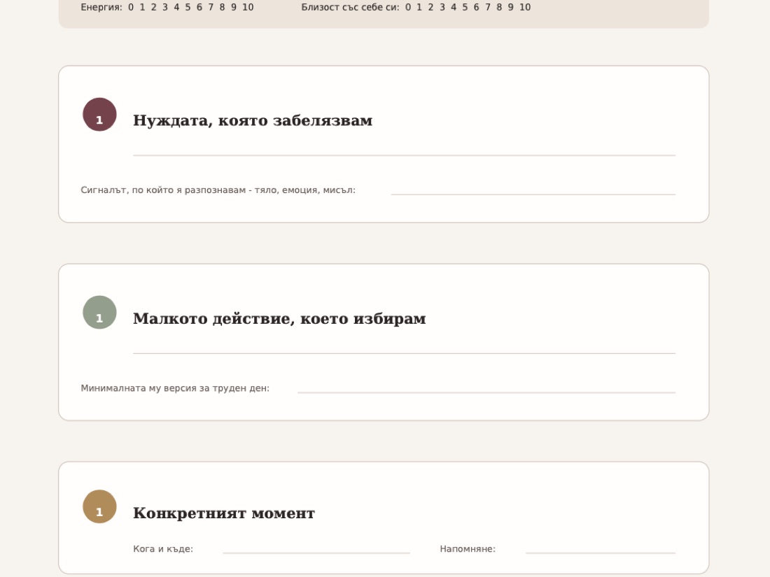 Пример за попълнена дневна 1-1-1 страница